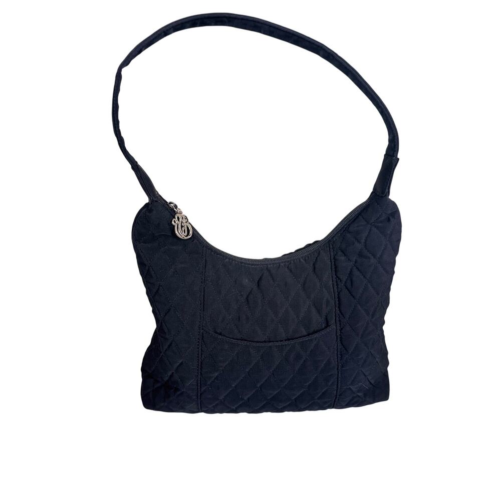 Vera Bradley black quilted shoulder bag silver tone logo pull lightweight NWOT